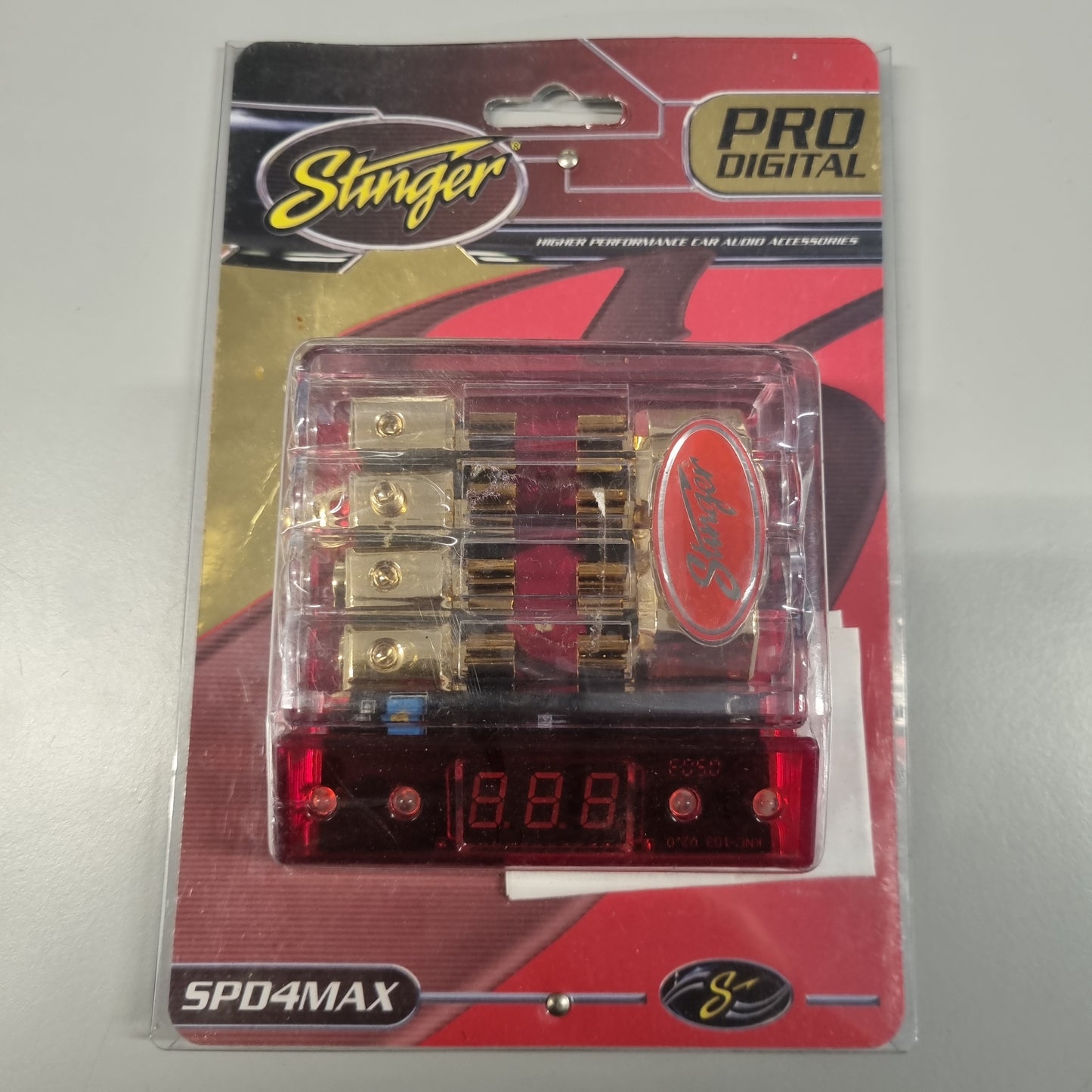 STINGER Pro Digital: SPD4MAX 4veis AGU sikringsholder med voltmeter