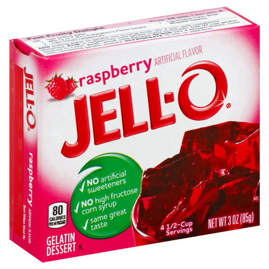 JELL-O RASPBERRY GELATIN DESSERT 85g (kort dato)