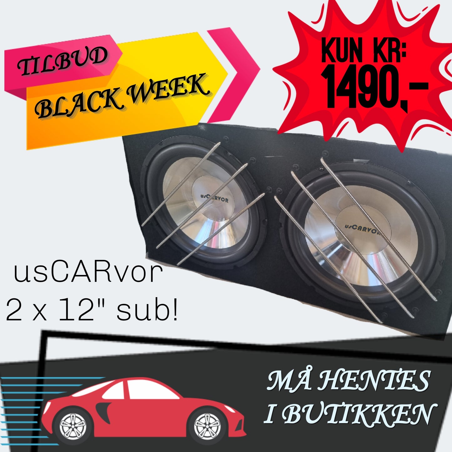 usCarvor 2 x  12" sub komplett kasse (må hentes!)