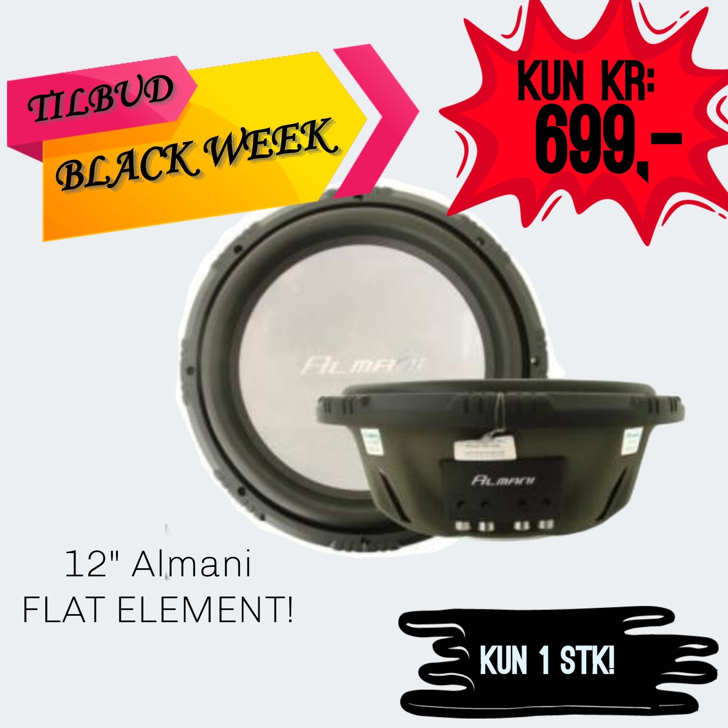 Almani 12" S3F-12 flat type 500Wrms 2x4ohm 3" spole!