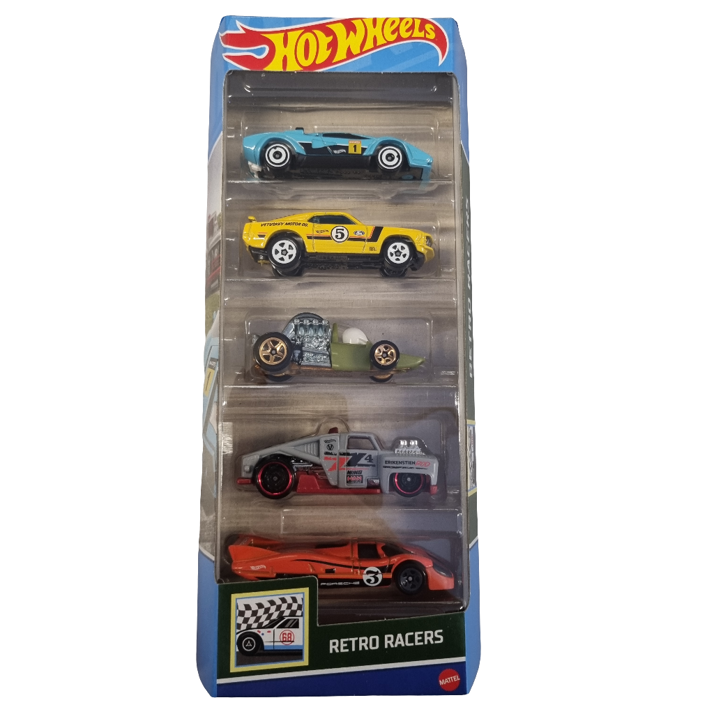 Hot Wheels 5 pack : RETRO RACERS ( lamborghini Countach , Ford Mustang , Porsche 917 LH , m.fler)