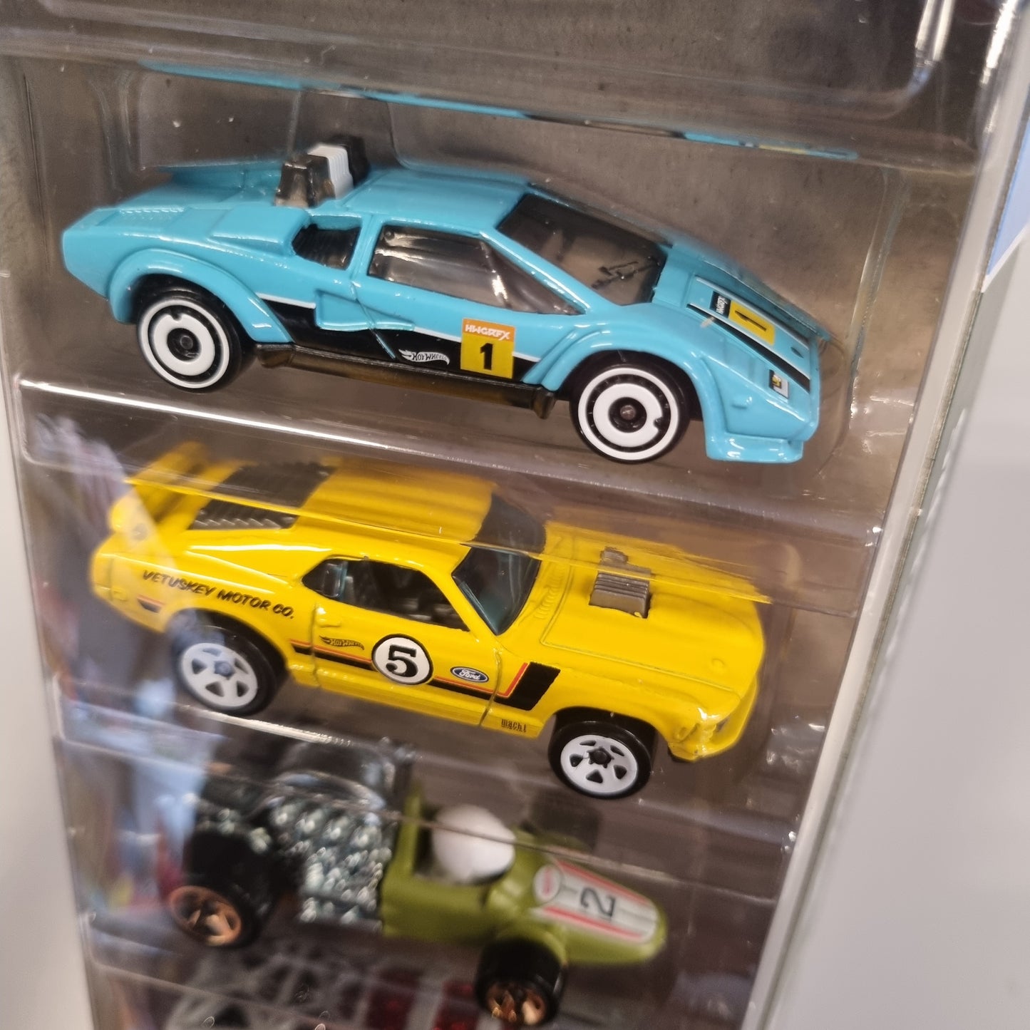 Hot Wheels 5 pack : RETRO RACERS ( lamborghini Countach , Ford Mustang , Porsche 917 LH , m.fler)