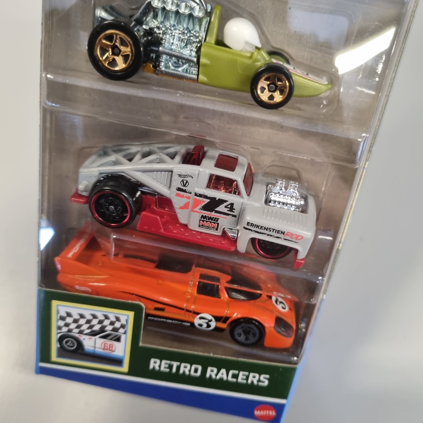 Hot Wheels 5 pack : RETRO RACERS ( lamborghini Countach , Ford Mustang , Porsche 917 LH , m.fler)