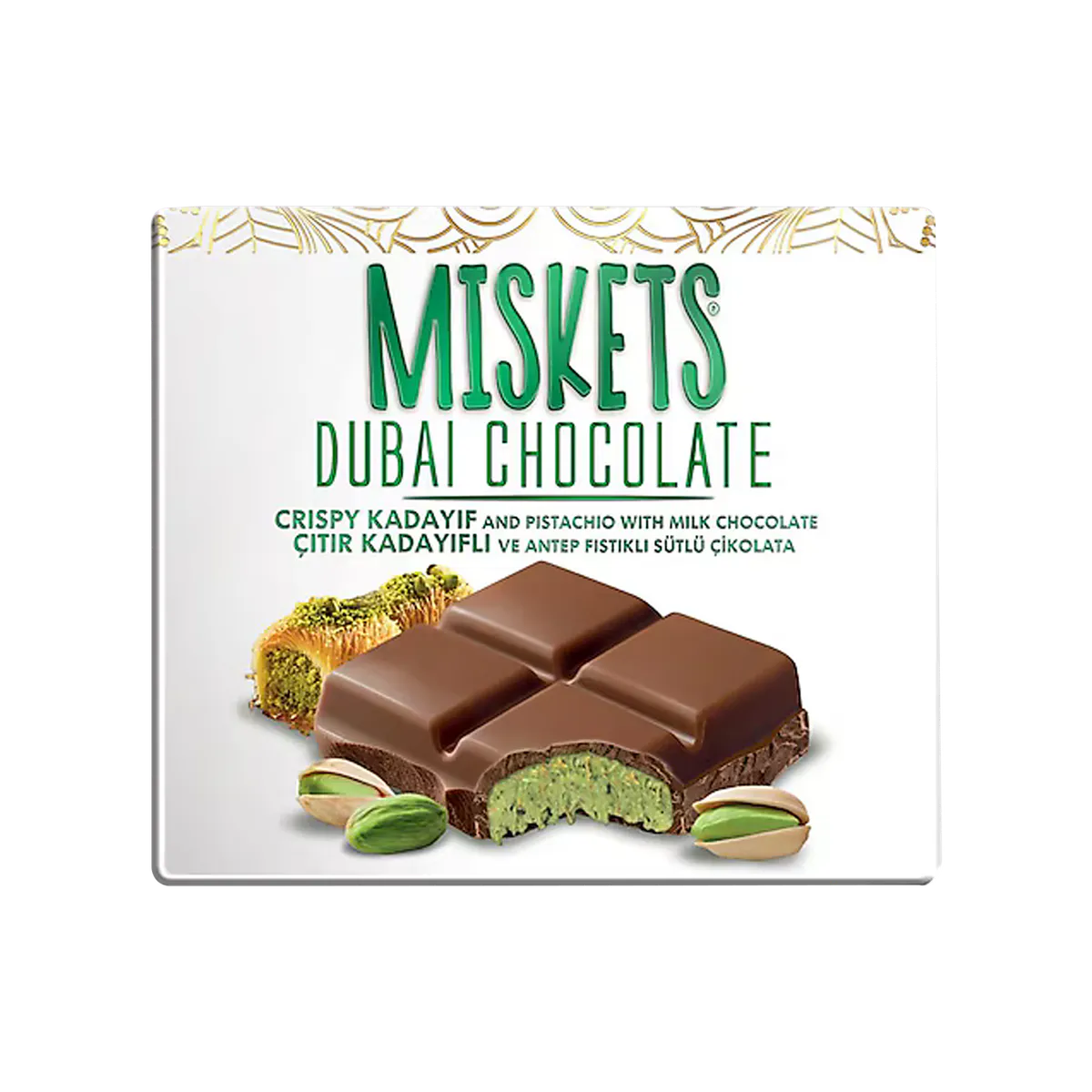 Miskets Dubai Chocolate Crispy Kadayif and pistachio milk chocolate (100g)